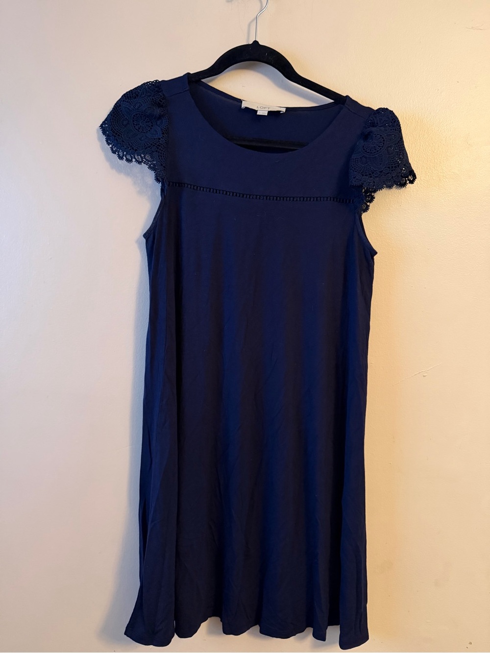 LOFT Navy Blue Lace Sleeve A-Line Dress